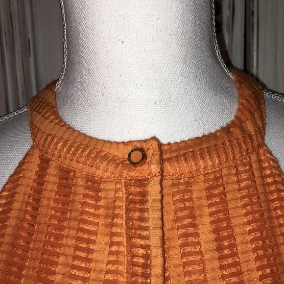 Cynthia Steffe Tangerine 🍊 Orange High Neck  Pleated Shirtwaist Sun Dress S/2 - Picture 5 of 14